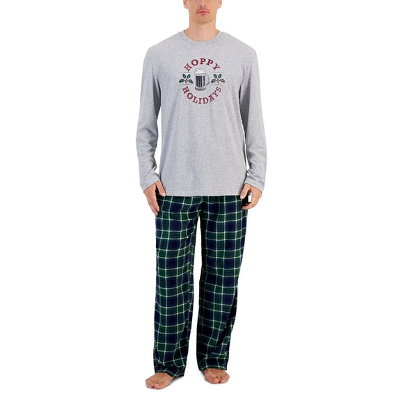 Club Room Men's Holiday Plaid Fleece Pajama Top & Pants Set Green Multi-Small