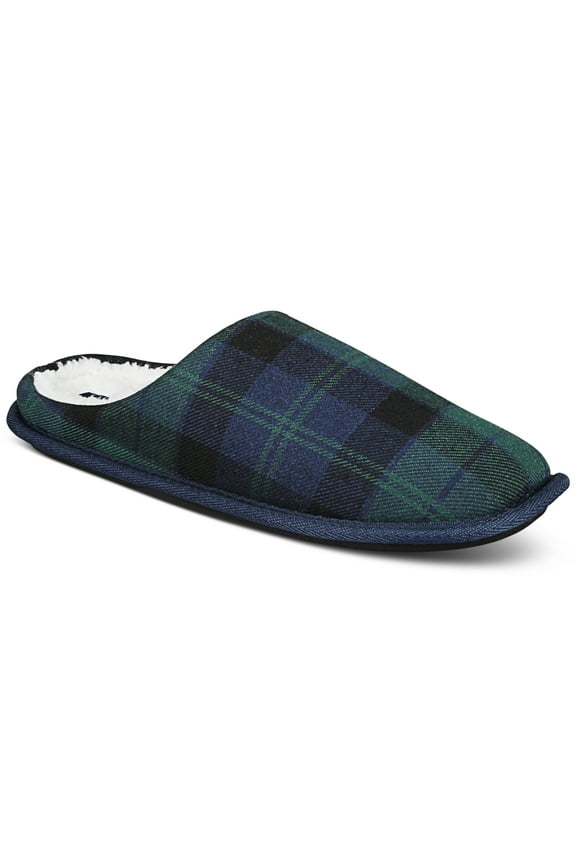 Men's Jake Plaid Slip On Slippers Blue Green Small 6 to 7