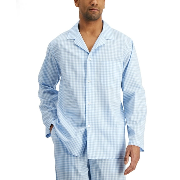 Club Room Men's Medium Gingham Woven Pajama Top Blue S