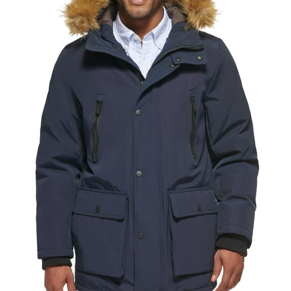 Club Room Mens Faux Fur Jacket Parka Coat, Blue, X-Large
