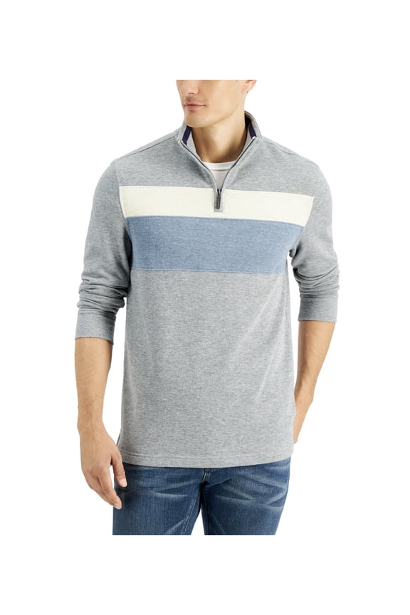 Men's Regular-Fit Colorblocked French Ribbed-Knit 1/4-Zip Sweater