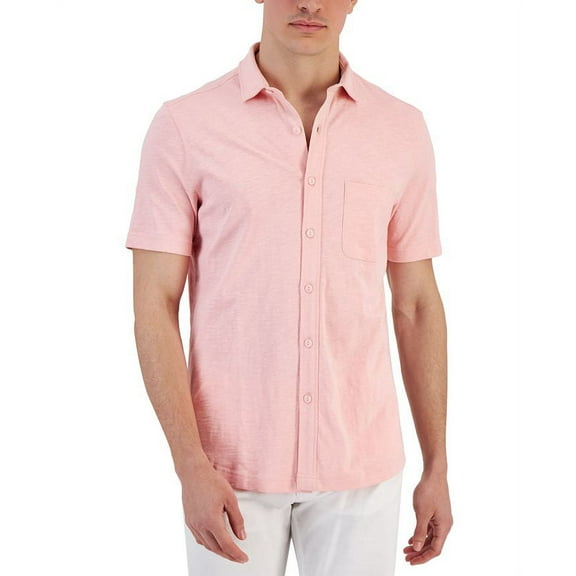 Club Room Men's Regular Fit Textured Knit Shirt Pink Size Medium