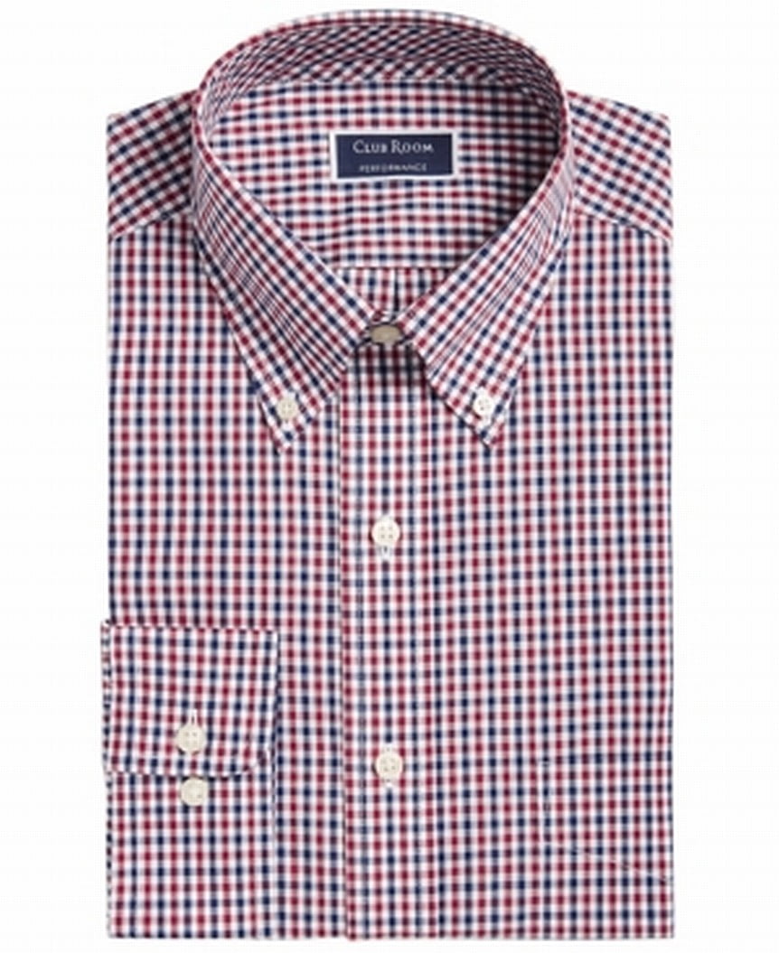 Club Room Men's Regular Performance Gingham Dress Shirt Red Size 18