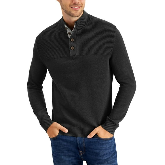 Club Room Men’s Ribbed Four-Button Sweaters, Black, Medium