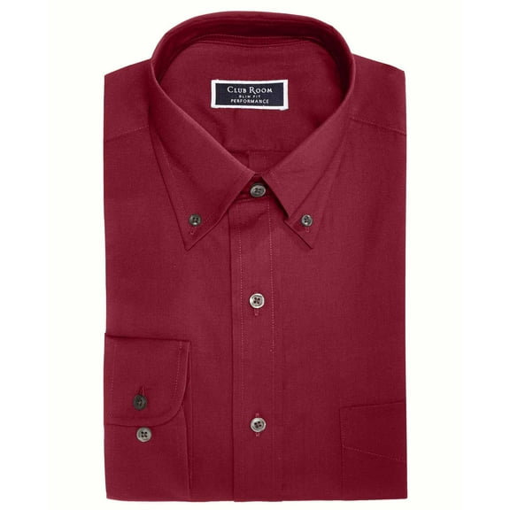 Club Room Men’s Slim-Fit Stretch Wrinkle-Resistant Pinpoint Solid Dress Shirts, Red, 16.5X32-33