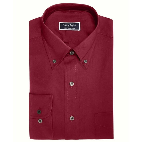 Club Room Men’s Slim-Fit Stretch Wrinkle-Resistant Pinpoint Solid Dress Shirts, Red, 18.5X34-35