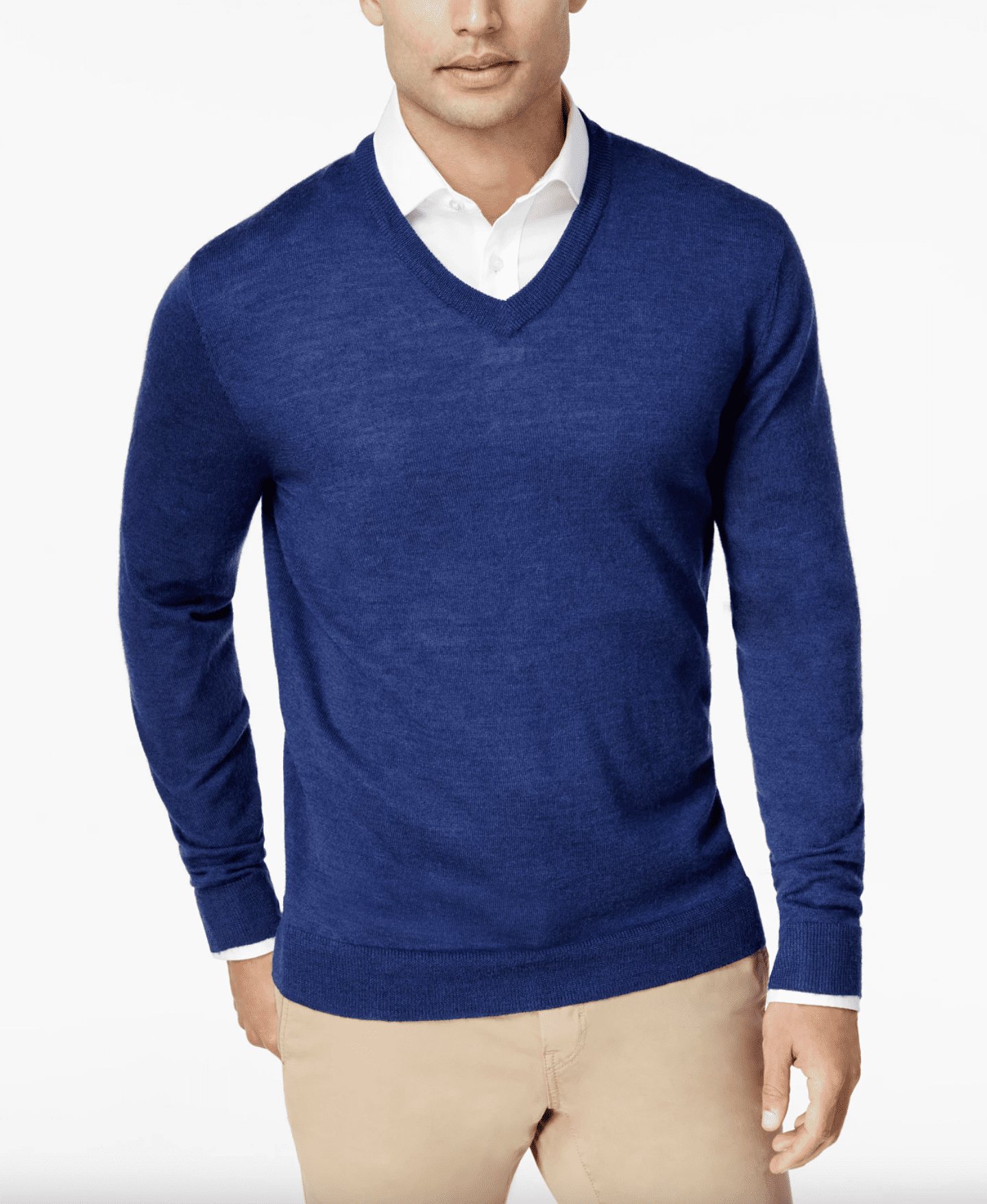 Club Room Men's Solid V-Neck Merino Wool Blend Sweater – Dark Blue