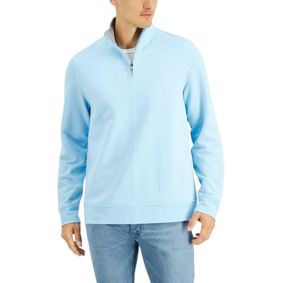 Club Room Men's Stretch Quarter-Zip Fleece Sweatshirt Shallow Blue-Size Small