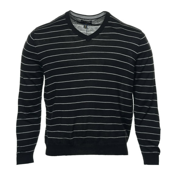 Club Room Men's Striped Merino Wool Blend V-Neck Sweater (XLarge, Black)