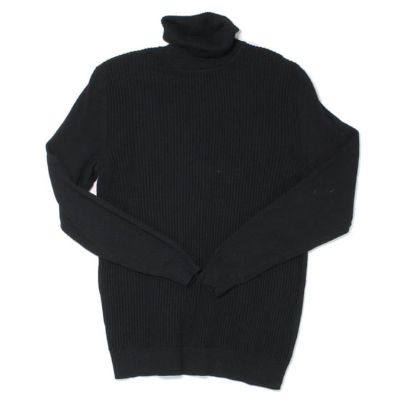 Club Room Men’s Textured Cotton Turtleneck Sweater, Deep Black, Medium