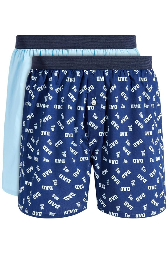 Men's 2-Pk. #1 Dad & Solid Boxer Shorts Navy Placid Blue L