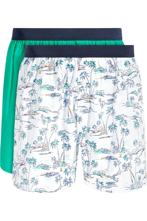 Men's 2-Pk. Tropical & Solid Boxer Shorts Whitegreen M