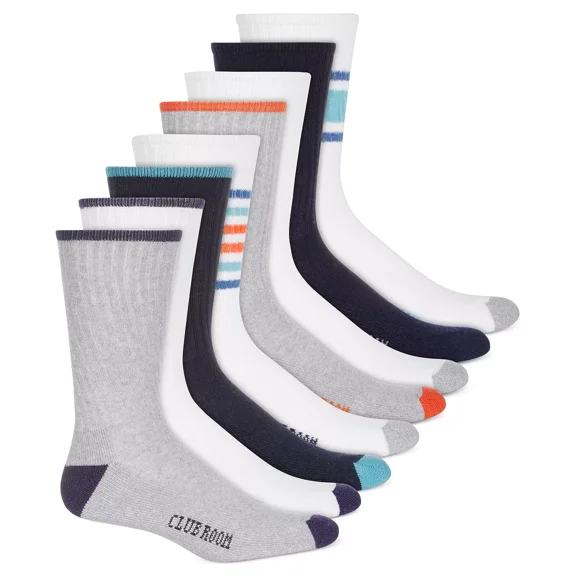 Club Room Mens 8 Pack Striped Crew Socks Navy One Size Regular