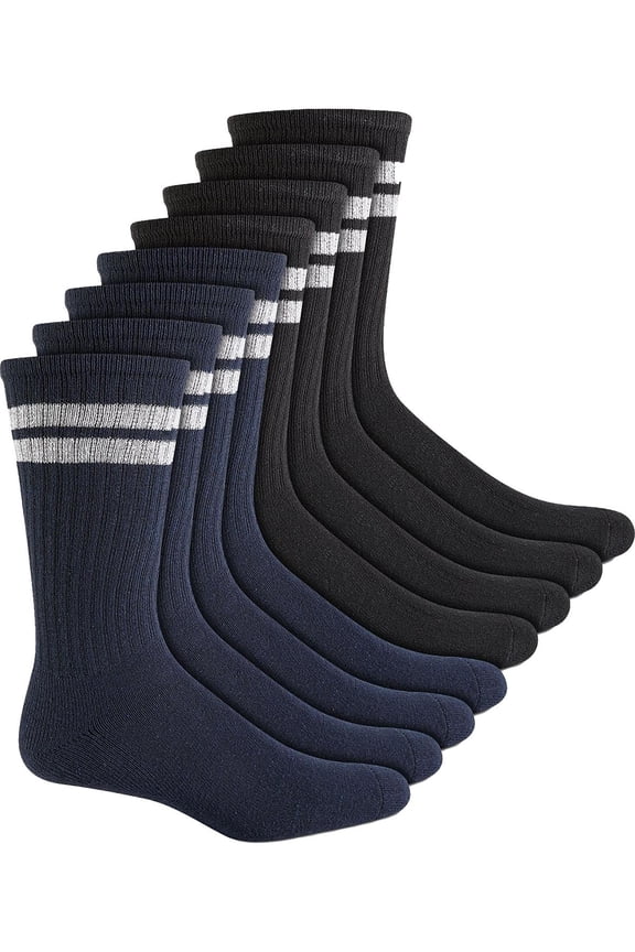 Men's 8 Pk Stripe Crew Socks Black Size Regular