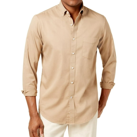 Club Room Mens Adams Button Up Shirt, Beige, Small