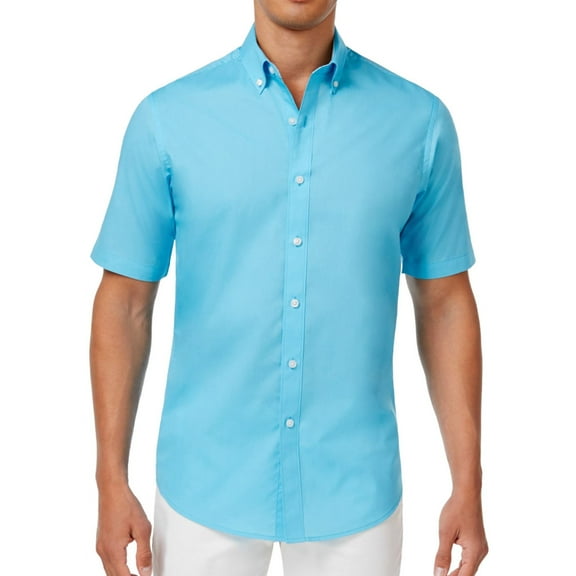 Club Room Mens Bancroft Poplin Button Up Shirt, Blue, Small