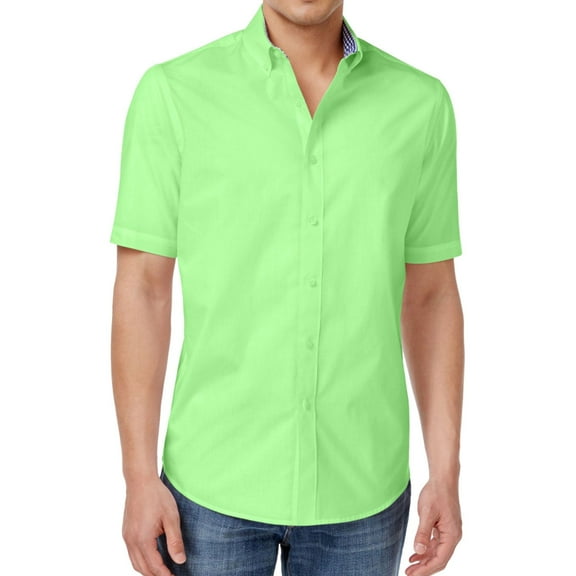 Club Room Mens Bancroft Poplin Button Up Shirt, Green, Small