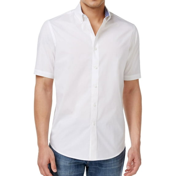 Club Room Mens Bancroft Poplin Button Up Shirt, White, Small