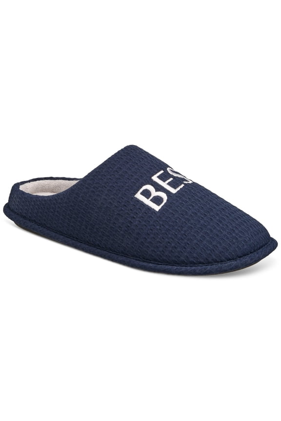 Mens Best Dad Embroidered Slippers Navy Blue Medium