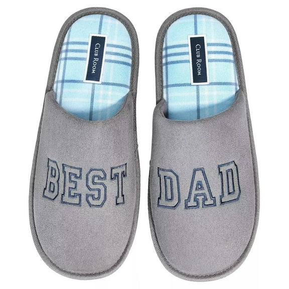 Club Room Mens Best Dad Embroidered Slippers Grey Small  to 7