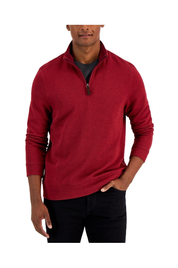 Mens Birdseye Quarter Zip Pullover Red Plum 2XL