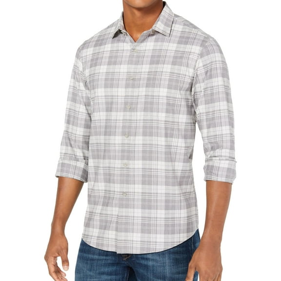 Club Room Mens Briston Button Up Shirt, Grey, Small