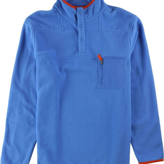 Club Room Mens Bttn Mock Fleece Pullover Sweater, Blue, Medium