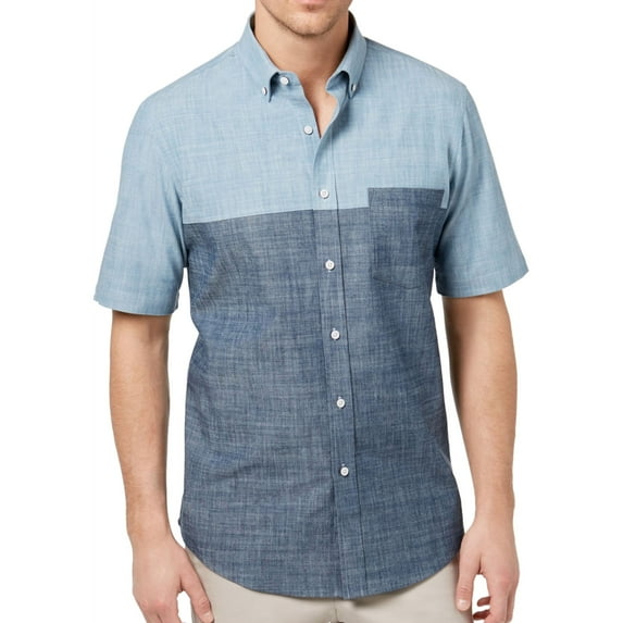 Club Room Mens Chambray Button Up Shirt, Blue, Small