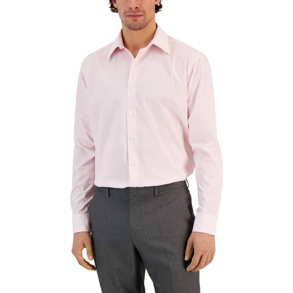 Club Room Mens Check Button Down Dress Shirt, Pink, 15-15.5