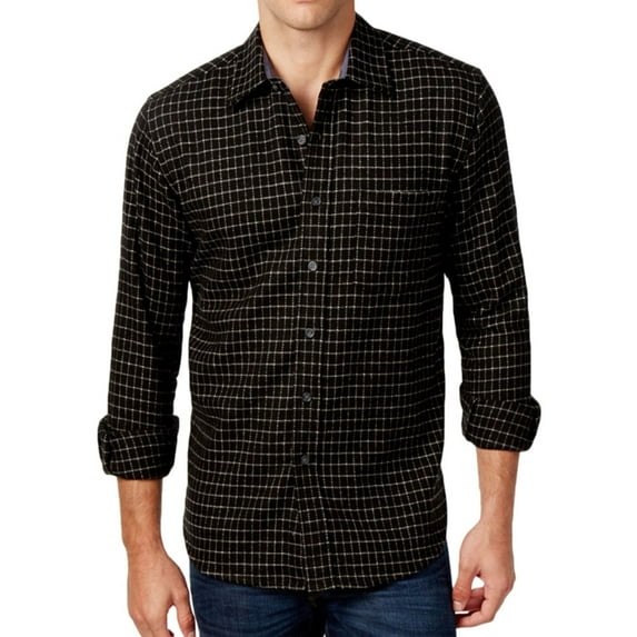 Club Room Mens Check LS Button Up Shirt, Black, Small