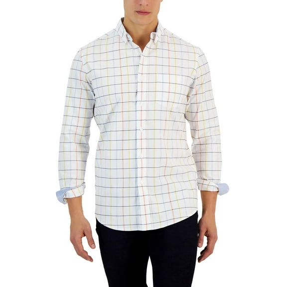 Club Room Mens Collared Window Pane Button-Down Shirt