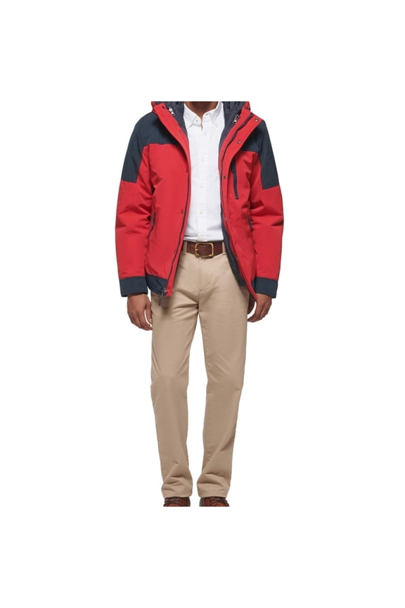 Mens 3-1 Hooded Jacket Coat Small Red Solid