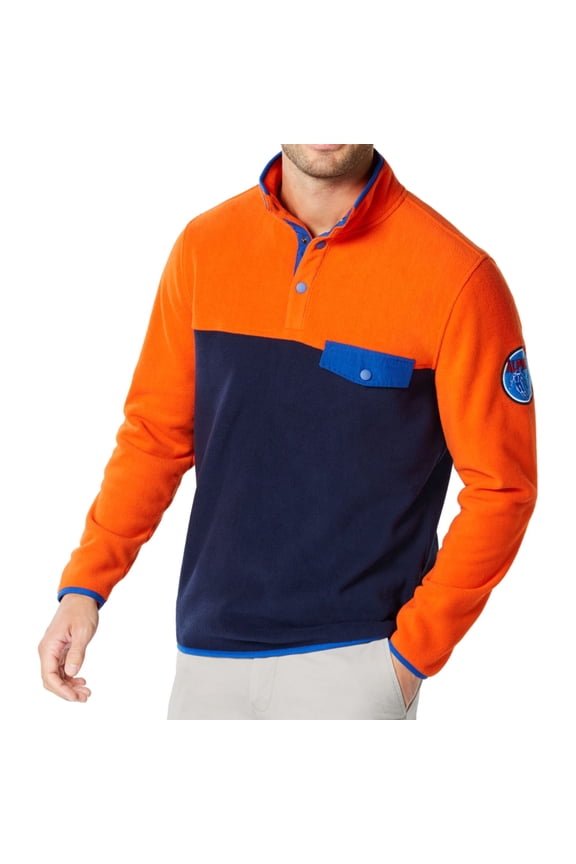 Mens Colorblocked Pullover Fleece Jacket, Multicoloured, Large