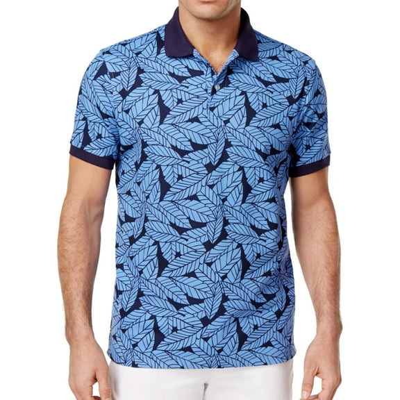 Club Room Mens Contrast Leafy Polo Shirt, Blue, Medium
