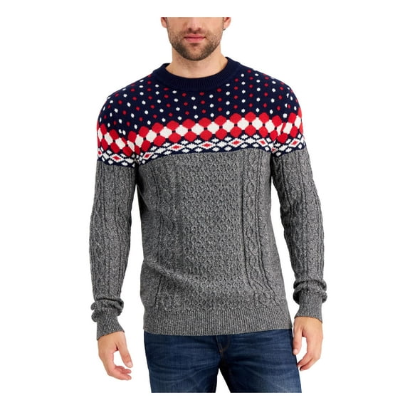 Club Room Men's Fair Isle Sweater in Navy Blue Combo-2XL