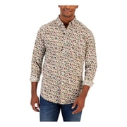 Club Room Mens Autumnal Foliage Classic Fit Botanical Print Button Down Poplin Shirt Classic Karanda Red M