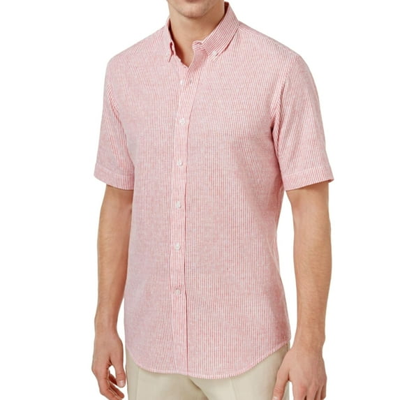 Club Room Mens Dot Dash Button Up Shirt, Red, X-Large