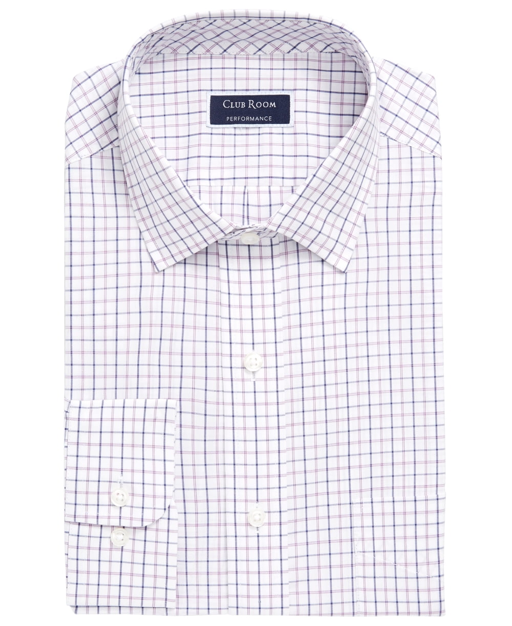 Club Room Men's Regular Fit Ditto Plaid Dress Shirt Blue Size 15X34X35