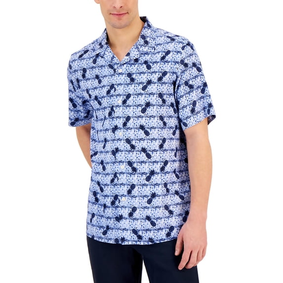 Club Room Mens Elevated Collar Printed Button-Down Shirt