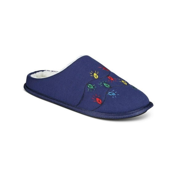 Club Room Mens Faux Fur Lined Embroidered Slide Slippers