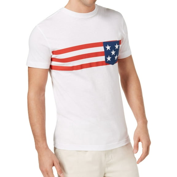 Club Room Mens Flag Graphic T-Shirt, White, Large