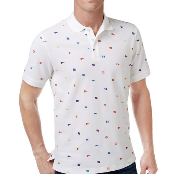 Club Room Mens Flag Print Performance Polo Shirt, White, Medium
