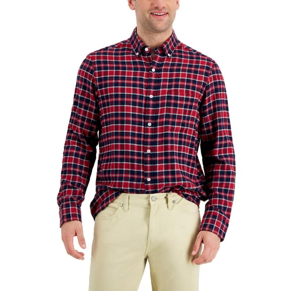 Club Room Mens Flannel Plaid Button-Down Shirt