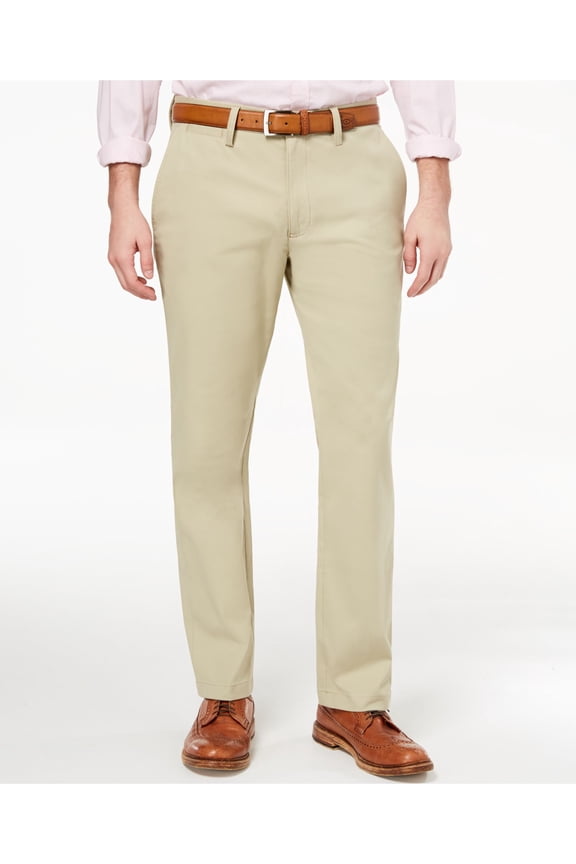 CLUBROOM Mens Beige Flat Front, Straight Leg Straight Fit Stretch Pants 32W X 32L