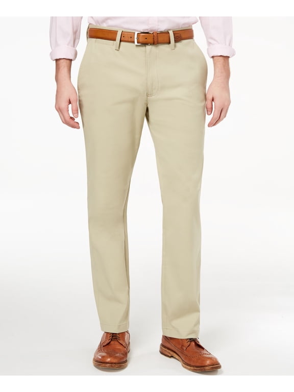 CLUBROOM Mens Beige Flat Front, Straight Leg Straight Fit Stretch Pants 32W X 32L