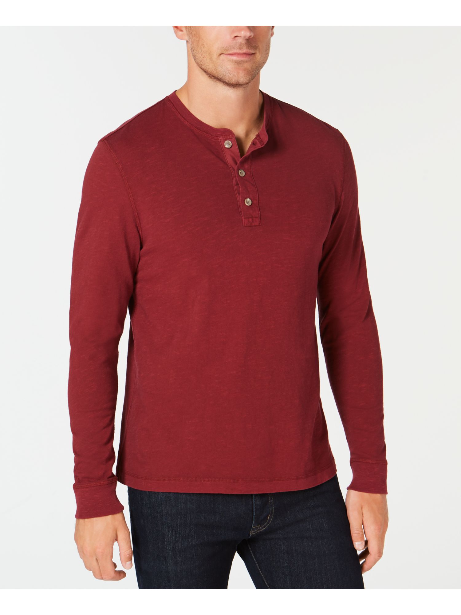 Club Room Mens Garment Dye Henley Shirt, Red, Small