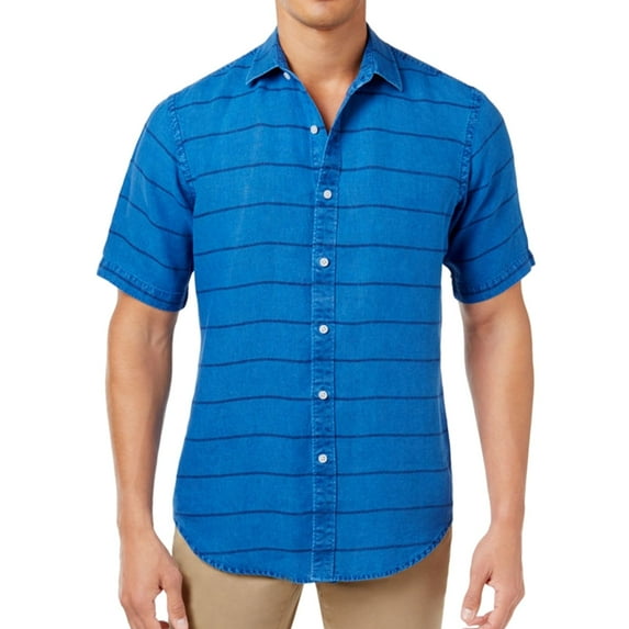 Club Room Mens Garment Dyed Button Up Shirt, Blue, Small