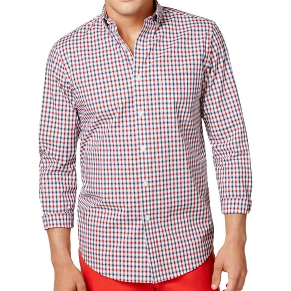 Club Room Mens Gingham Button Up Shirt, Red, Small