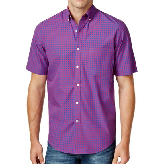 Club Room Mens Gingham Check SS Button Up Shirt, Purple, Small
