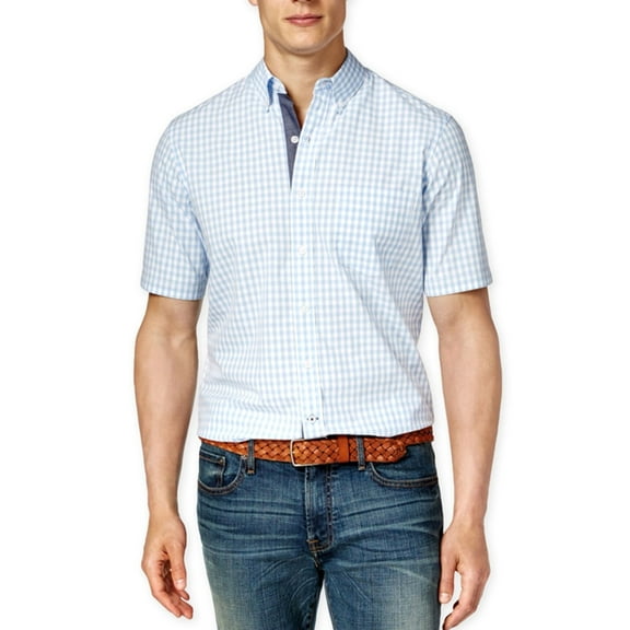 Club Room Mens Gingham Pocket Button Up Shirt, Blue, Medium